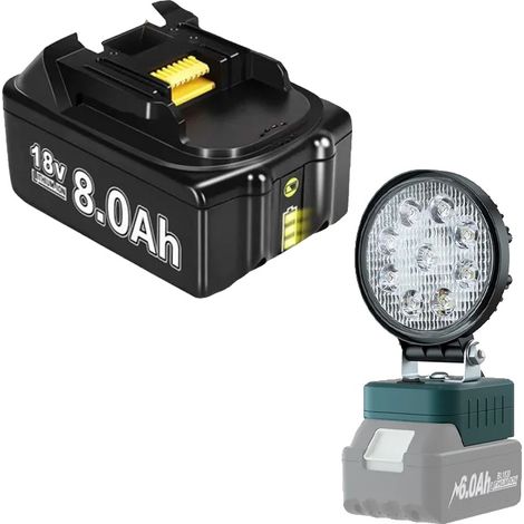 Akku für Elektrowerkzeuge, 8000 mAh Kapazität, kompatibel mit BL1830, 1 x 8,0 Ah, 1 x Arbeitsleuchte (1/2)