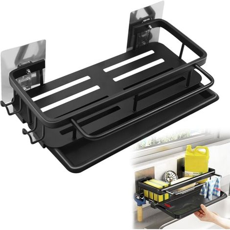 Wall Mounted Kitchen Sink Holder, Kitchen Dish Drainer Rack, Hanging Sink Organizer with Draining Tray, No Drilling Holder YMYNY (1/4)