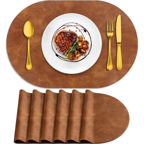 Sets de table ovales résistants à la chaleur, lot de 6 sets de table lavables (45 x 30 cm), sets de table en PU déperlants et amovibles pour la cuisine et la salle à manger, (1/5)