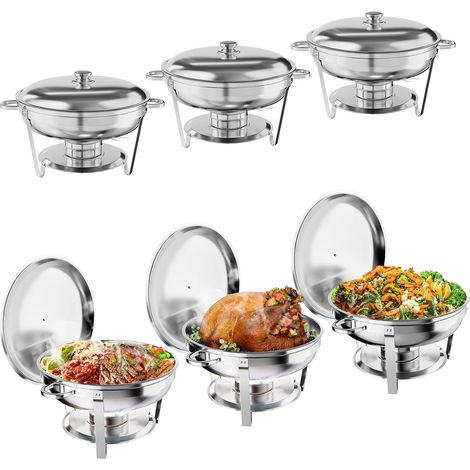 Ronds Réchaud à Buffet,Ensemble de Chauffe Plats Buffet 5L,Set Lot 6 Buffets Chauffants Acier Inoxydable,Fêtes Mariages Dîners Noël (1/5)