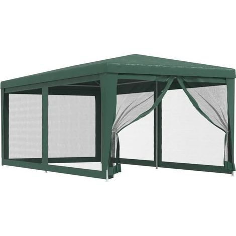 Tente de réception, avec quatre parois latérales en filet, verte, 3x6 mètres, polyéthylène haute densité (PEHD). (1/5)