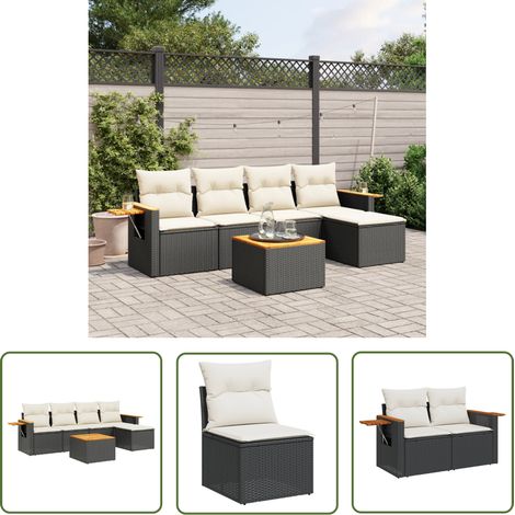 The Living Store Salon de jardin 6 pcs avec coussins noir résine tressée - Salon De Jardin - Meuble Extérieur - Set Salon - Résine Tressée - Rotin Synthétique (1/5)