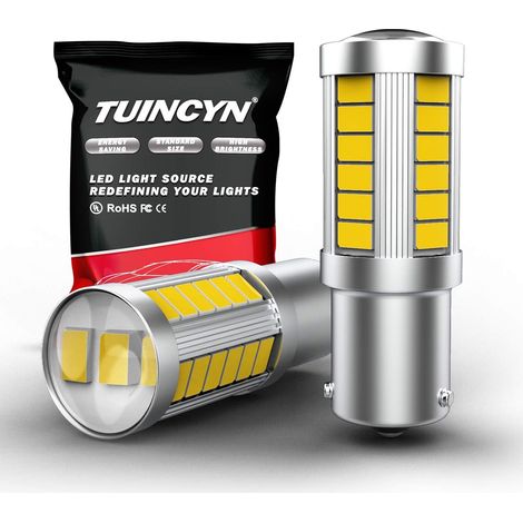 BAU15S PY21W Lot de 2 Ampoules Blanches 5630 33SMD LED 6000K 900 lumens 7507 1156PY pour feu Stop, feu de stationnement, Clignotants, DC 12 V 3.6 W