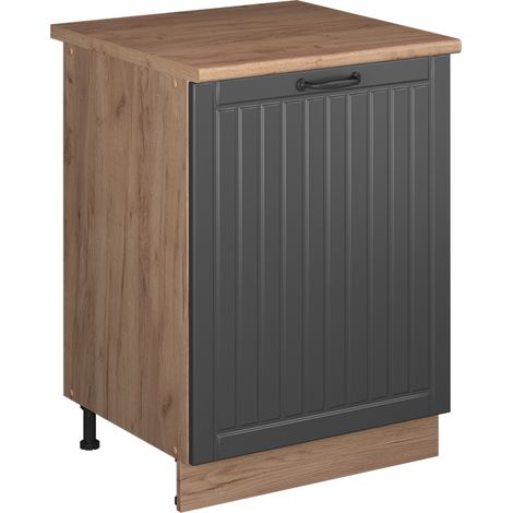 Mobiletto base cucina Fame-Line, Grigio scuro/Rovere dorato, 60 cm 1 anta con piano di lavoro, Vicco (1/5)