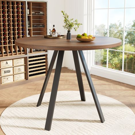 Mesa comedor redonda con veta nogal y patas negras OKMYHOME (1/5)