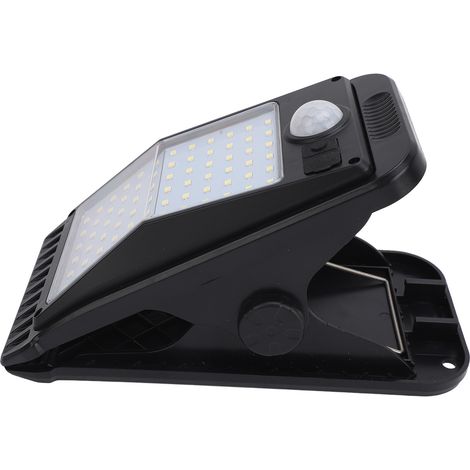 Lampe solaire portable à clip avec détecteur de mouvement, 72 LED, étanche IP65, pour jardin, terrasse ou extérieur, lumière chaude. (1/5)