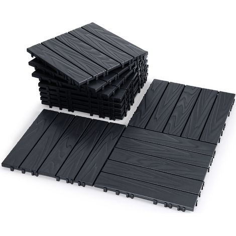 Randaco Set di 11 piastrelle per terrazza 1 m², 30 x 30 cm 5 listelli, piastrelle in plastica, piastrelle a incastro antracite (1/5)