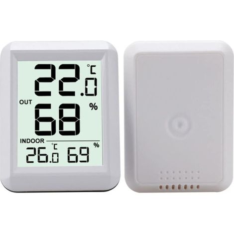 Hygromètre intérieur et extérieur sans fil, moniteur numérique durable de température et d'humidité, blanc (1/4)