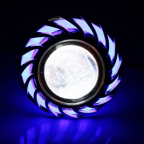 Fari da motocicletta LED Proiettore a singolo alone Occhio di angelo/diavolo, Alluminio, Adatto per la maggior parte delle moto, DC 12-60V (Blu) (1/3)