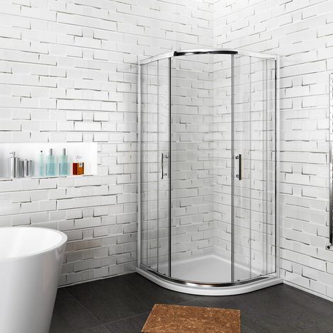 ELEGANT Wet Room Corner Entry Sliding Shower Door 900x900mm Quadrant Shower Enclosure with Tray and Waste Trap (1/5)