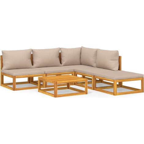 Maison Exclusive - Salon de jardin 6 pcs avec coussins taupe bois massif (1/5)