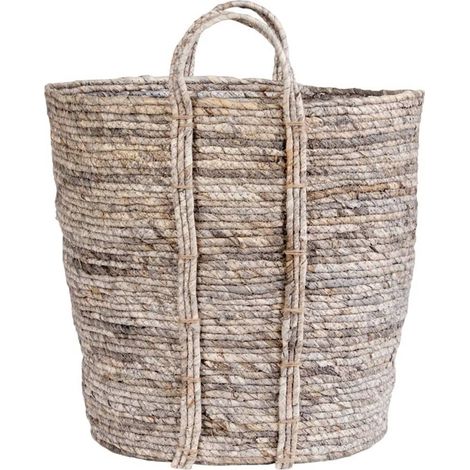 Panier de rangement rond UDINE – Feuille de maïs grise (1/4)