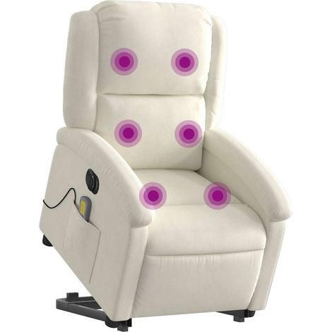 vidaXL Poltrona Alzapersona Massaggiante Elettrica Crema Velluto