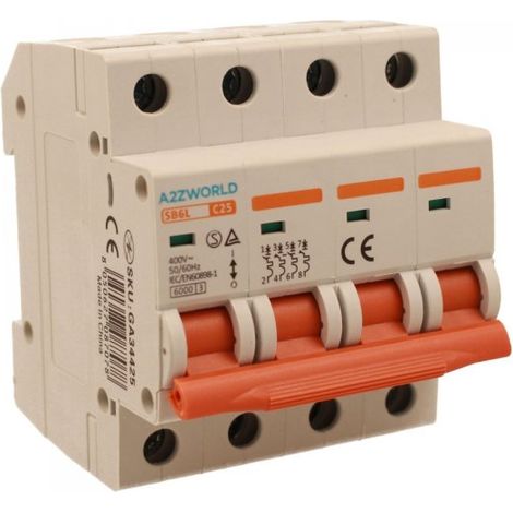 MCB Interruttore Magnetotermico Automatico Curva C 4P 4M 6000A C25A AC 400V IP20 IEC60898-1 SB6L