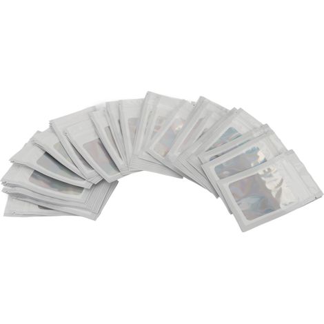 Sachet holographique refermable 100 pièces, étanche aux odeurs, avec fenêtre transparente, blanc, idéal pour rouge à lèvres (1/5)