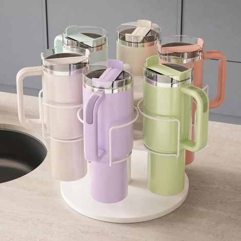 Water bottle holder with handle and swivel stand, vintage water bottle holder, white (1/5)