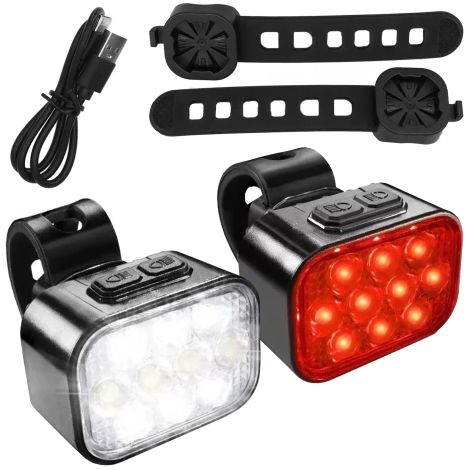 LED-Fahrradlicht 500 lm 200 lm Alogy DuoRide™ Lichter 20 LED Fahrradtaschenlampe Wasserdicht Vorder- und Rücklicht 2er-Set (1/4)