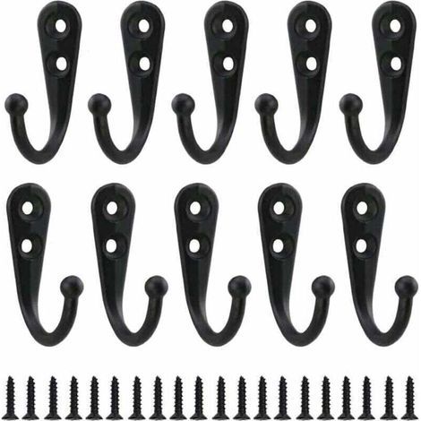 10pcs Rétro Crochet de Manteau Métal Noir Patère Murale à Visser Individuelle Patère Porte Manteau Vintage Murale pour Peignoir Maison Etagères Tiroirs Casiers Salle de Bain avec 20 Vis (1/4)