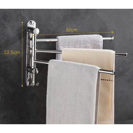 Porte-serviettes mural 3 barres, pivotant à 180°, en acier inoxydable SUS304, 32 cm, pour lavabo de salle de bain ou de cuisine - argent
