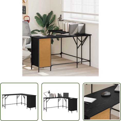 Holzschreibtisch -  Schreibtisch Schwarz Eichen-Optik 141 x 141 x 75 cm (1/5)