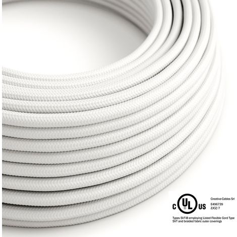 Creative-Cables Cavo elettrico rivestito in tessuto, Sezione 2 x 0,75 mm², 1 m, Bianco Ottico RM01, Rotondo effetto seta (1/2)
