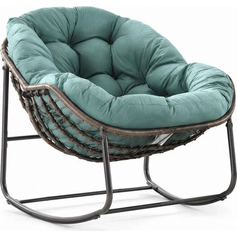 Fauteuil à bascule en rotin avec coussin orange et acier (1/3)