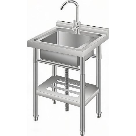 Évier sur pied inox 1 bac avec robinet et étagère 50x50x80 cm (1/5)