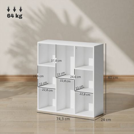 Bibliothèque autoportante 8 étagères, meuble de rangement blanc pour salon, chambre, bureau, cuisine, étagère à livres design, robuste et pratique. (1/5)