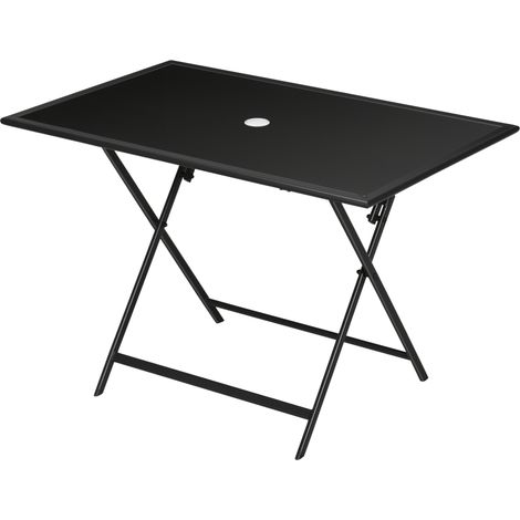 Table à manger de jardin pliable avec plateau verre trempé table extérieure avec trou de parasol 110 x 70 x 70 cm noir (1/5)