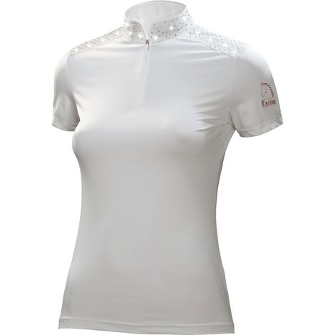 M, bianco: Maglia da concorso per donna con strass argento e oro rosa