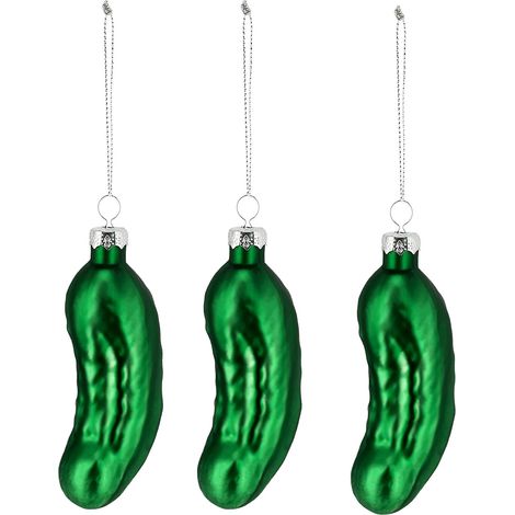 Christbaumschmuck Weihnachtsgurke 10 cm - 3er Set - Weihnachtsbaum Figur Anhänger aus Glas - Weihnachtsbaumgurke Christbaumgurke Gurke für den Weihnachtsbaum Christmas Pickle