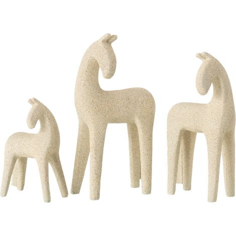 Lot de 3 Statuettes Chevaux "Morris" 31cm Beige