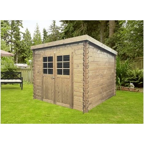 Abri de jardin HOF en bois 5,12m², Plancher Oui, Abri bûches Oui, Armoire adossée 2 portes (1/5)