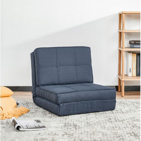 Canapé-lit au sol pliable 3-en-1, fauteuil de sol 5 positions, dossier réglable, tissu respirant bleu foncé, structure acier, 61 x 73 x 58 cm - CHICFURN (1/5)