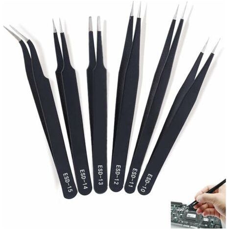 6 Pieces Precision Tweezers Set Anti-Static Tweezers Set,Used for Electronics, Jewelry,AT,Laboratory Work,Hobbies and Other Maintenance Tools (1/4)