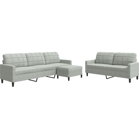 Ensemble de Canapé  Sofas 3 pcs avec coussins Gris clair Velours