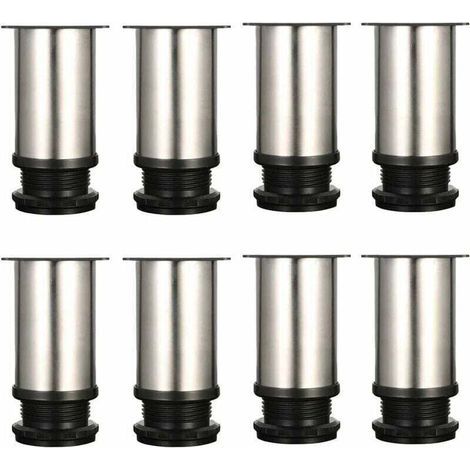 Lot De 8 Pieds De Meubles, Réglables Pied Pieds De Meubles - Chrome Métal - Hauteur Réglable (Total: 80-95mm) (1/4)