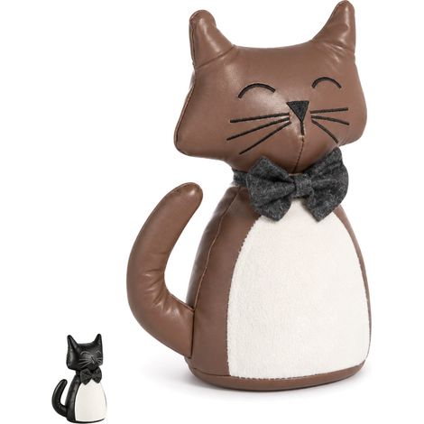 Fermaporta in stoffa da pavimento e finestre con imbottitura da 1,2kg - Gatto Marrone in pelle (1/5)