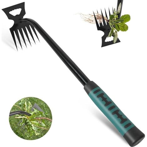 Unkrautstecher, 6-zahniger multifunktionaler manueller Unkrautstecher, tragbarer Garten-Unkrautstecher, Unkrautstecher für Hof und Garten