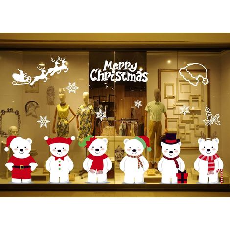ticker Noël pour Fenêtre Vitrine Vitre Morrir de Famille Boutique DIY Sticker Autocollant Mural 6 Ours Flocon De Neige (1/5)