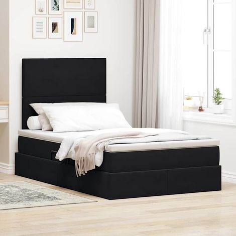 Bett mit Stauraum und LED mit LED Schwarz 120 x 190 cm Samt