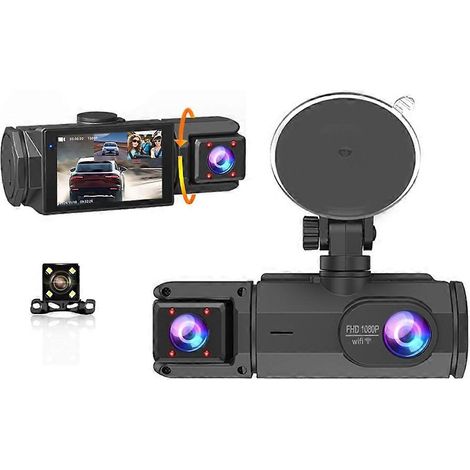Auto-DVR-Kamera mit WLAN, 1080p, 3-Linsen-Innenkamera, Drei-Wege-Kamerarekorder, Videorekorder, Dashcam-Camcorder (1/5)