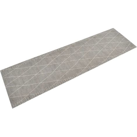Alfombrilla de cocina lavable con estampado de rombos 150 x 45 cm antideslizante suave diseño contemporáneo en terciopelo gris 020046056 (1/5)
