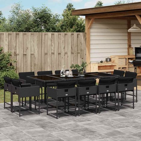 13-tlg. Garten-Essgruppe mit Kissen Schwarz Poly Rattan (1/5)