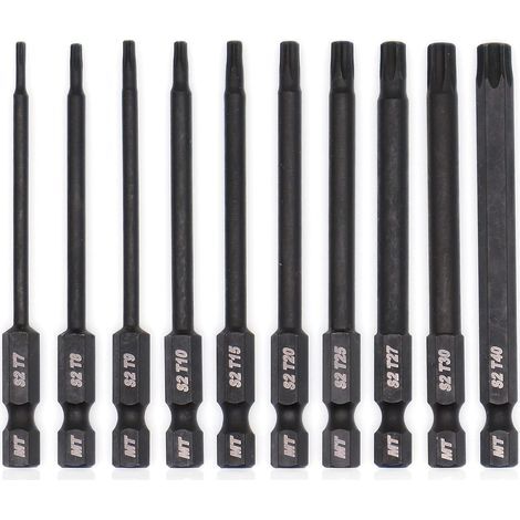 Jeu d'embouts Torx pour tournevis, perceuses et clés à chocs, résistant à la température, traitement thermique avancé, revêtement phosphaté, 8 cm, 10 pièces (1/5)