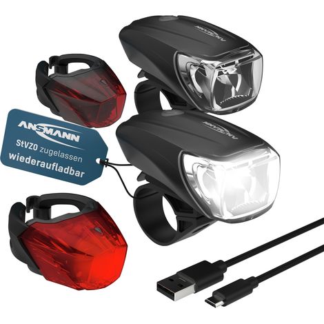 ANSMANN Fahrradbeleuchtung 2 Sets StVZO, aufladbar, Vorderlicht & Rücklicht (1/5)