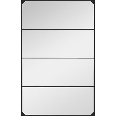 Specchio da parete rettangolare in stile industriale con piano in vetro, orizzontale o verticale, con 4 ganci, in metallo nero, 109 x 69 cm