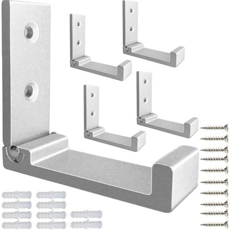 Crochets pliables pour vêtements, lot de 5 crochets muraux pour suspendre vêtements, serviettes, équipements, supports pour casque audio. Fabriqués en alliage d'aluminium robuste (argent).