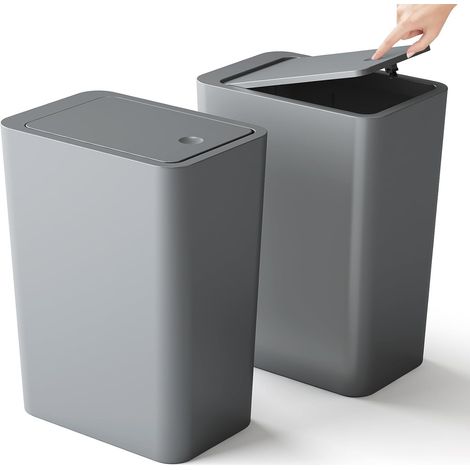 Lot de 2 petites poubelles de salle de bain avec presse - 10 l - Avec couvercle - Résistante aux odeurs - Pour cuisine, salle de bain, bureau, salon, chambre, WC (1/5)