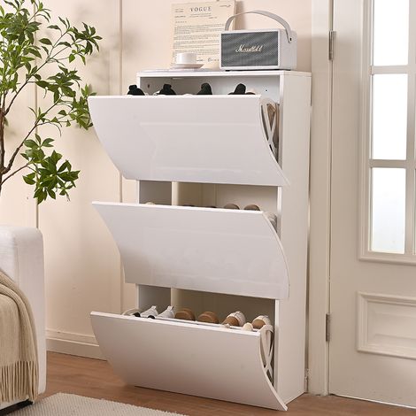 Scarpiera Ingresso in Legno Lucido ONDE 3 Ante Bianco Salvaspazio 71x26.5x121cm (1/5)